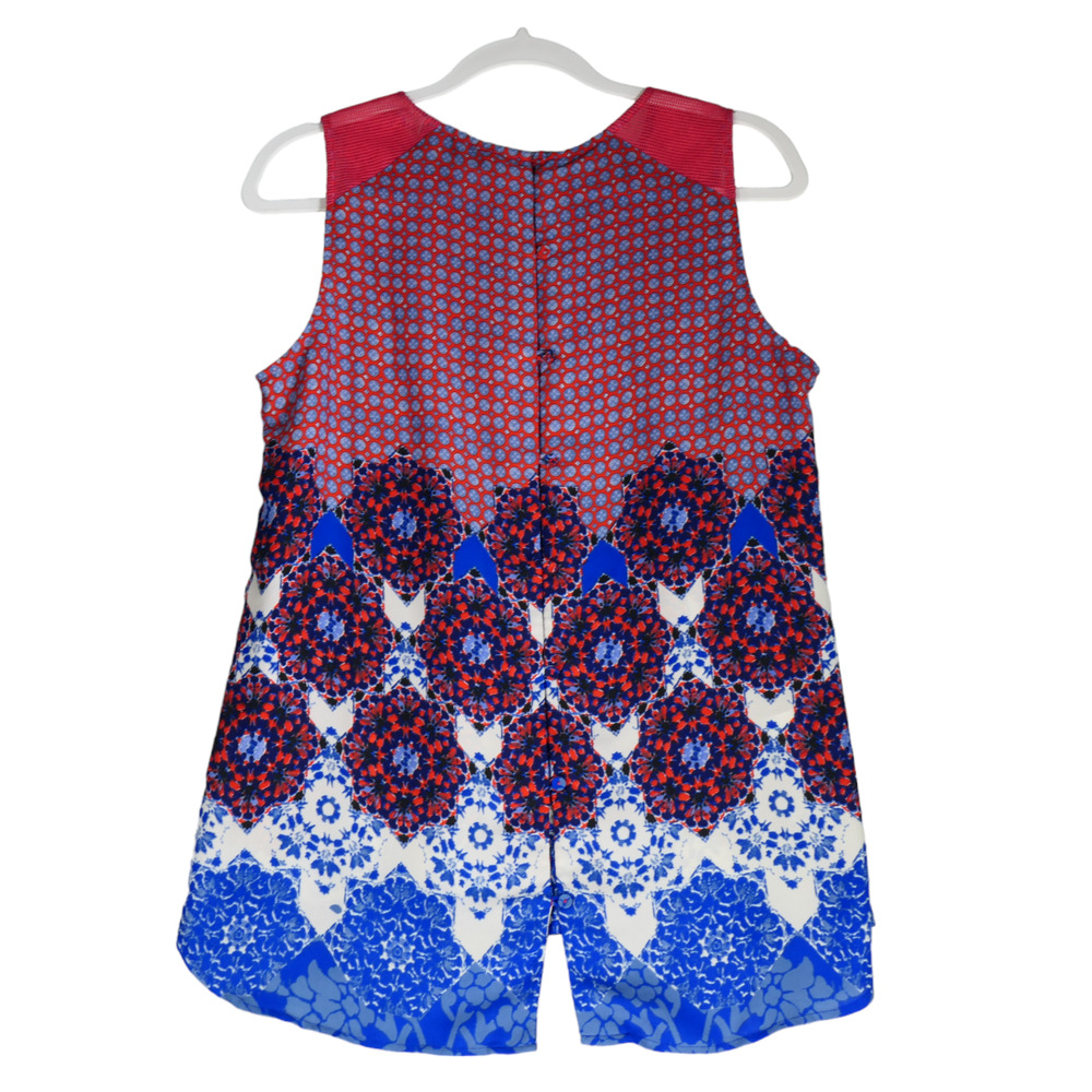Daniel Rainn Blouse Womens Meduim Red White Blue Button Back Lace Detail Boho - Picture 5 of 13